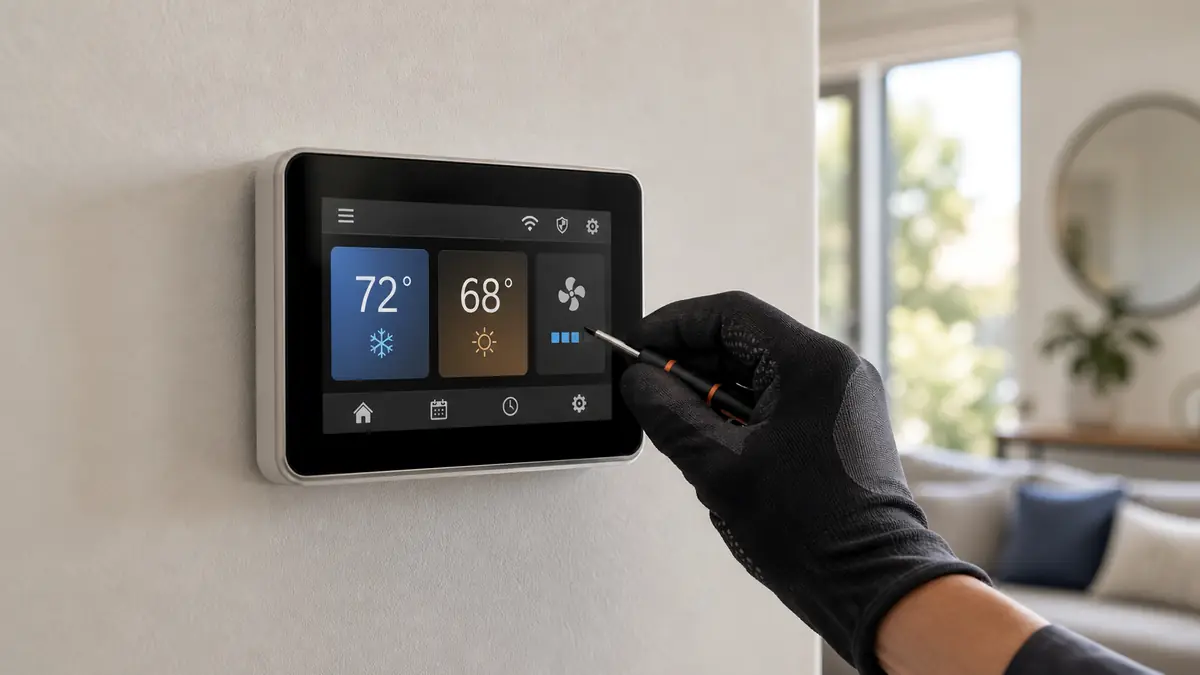Carrier Infinity System Control mounted on a wall in a Pasadena home