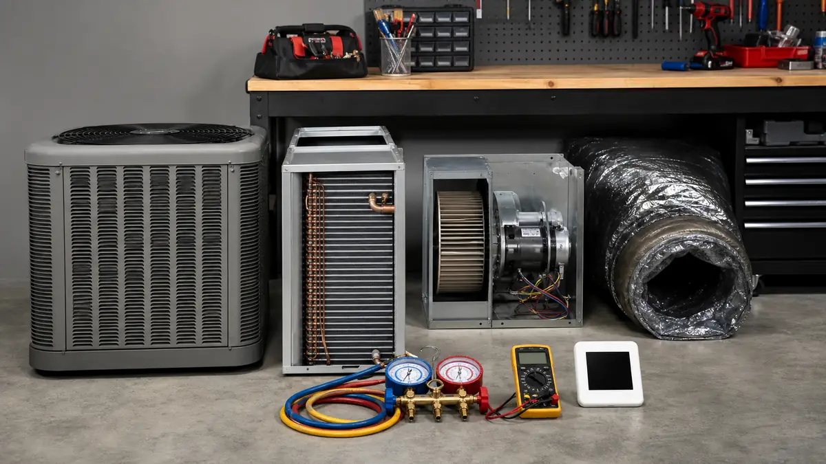 Carrier HVAC service tools laid out at a Pasadena home